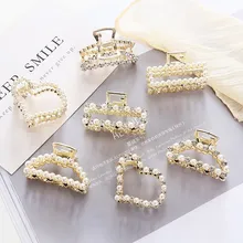 1Pc Geometric Pearl Hair Clip Crab Claw For Women Girls Hollw Full Rhinestone Metal Hair Claws Heart Fashion Hair Accessorie
