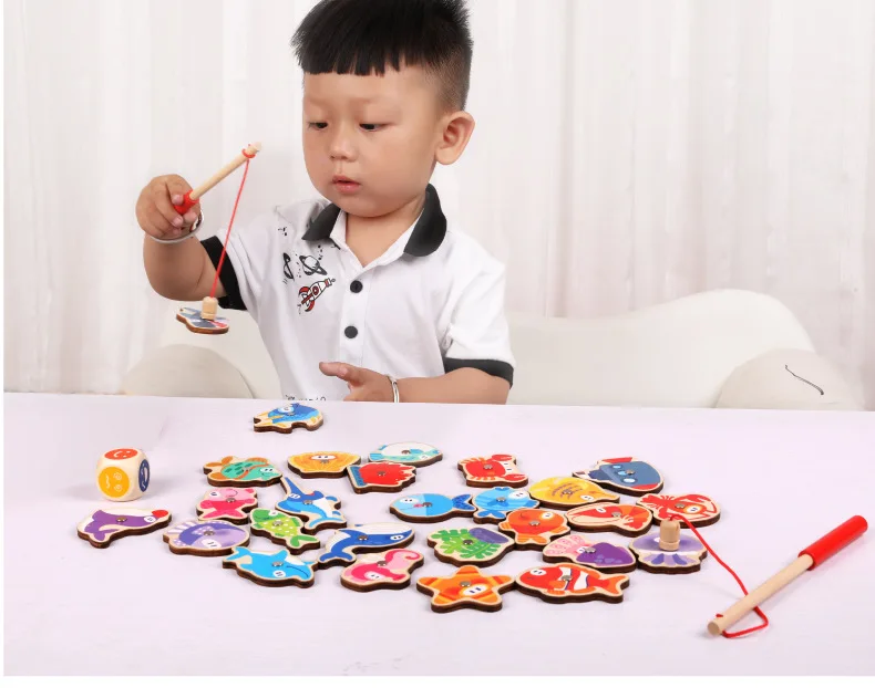 Детские игрушки для рыбалки, магнитный Набор для детей 1-2 лет, обучающие игрушки для мужчин и женщин 3-4 лет, деревянные игрушки для малышей