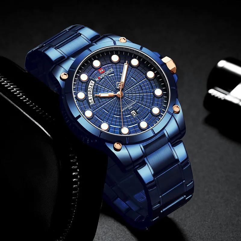 

NAVIFORCE Blue Men's Watch 2019 Brand Luxury Full Steel Mens Business Male Watch With Luminous Dial Naviforce Relogio Masculino