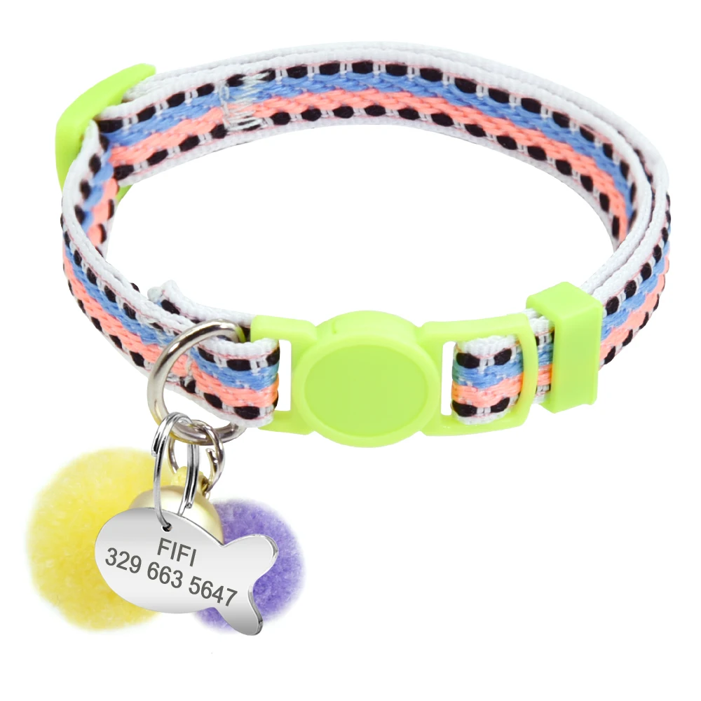 Cat Collar Customized Nylon Kitten Collar Personalzied Puppy ID Tag Collars Quick Release Cat Necklace Cat Accessories