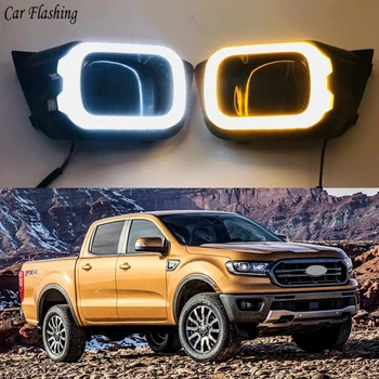 

1Pair For Ford Ranger 2019 2020 12V LED Car DRL Daytime Running Light fog lamp driving light with Turning Yellow Signal