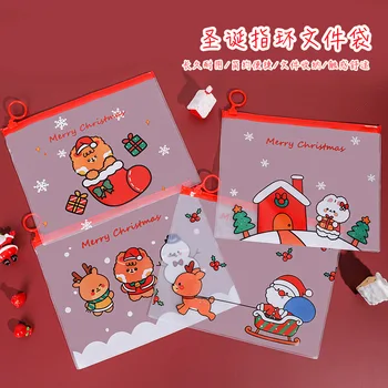 

1PC Christmas Elk Santa Claus PVC Zipper File Bag File Pocket Zipper Bag Stationery Waterproof Storage Bag Office School Supply