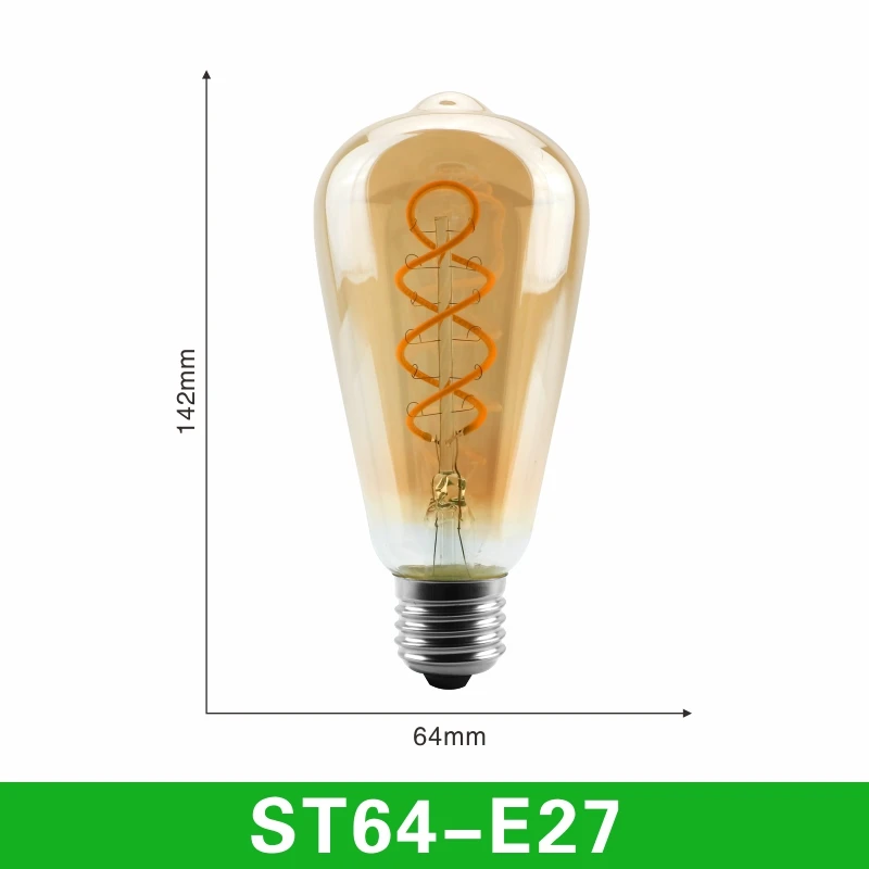 T45 ST64 G80 G95 G125 T225 Spiral Light LED Filament Bulb 4W 2200K Retro Vintage Lamps Decorative Lighting Dimmable Edison Lamp - Испускаемый цвет: ST64