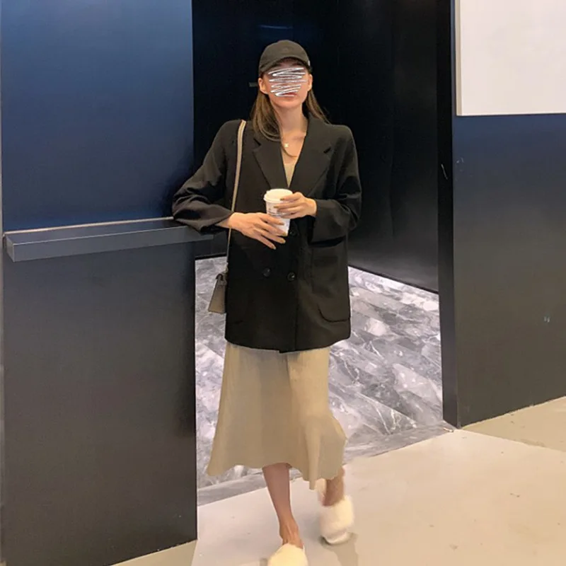 

Mid-length Suit Tops WOMEN'S Dress Autumn 2019 New Style Korean-style Loose-Fit Students Suit Long Sleeve Graceful Coat