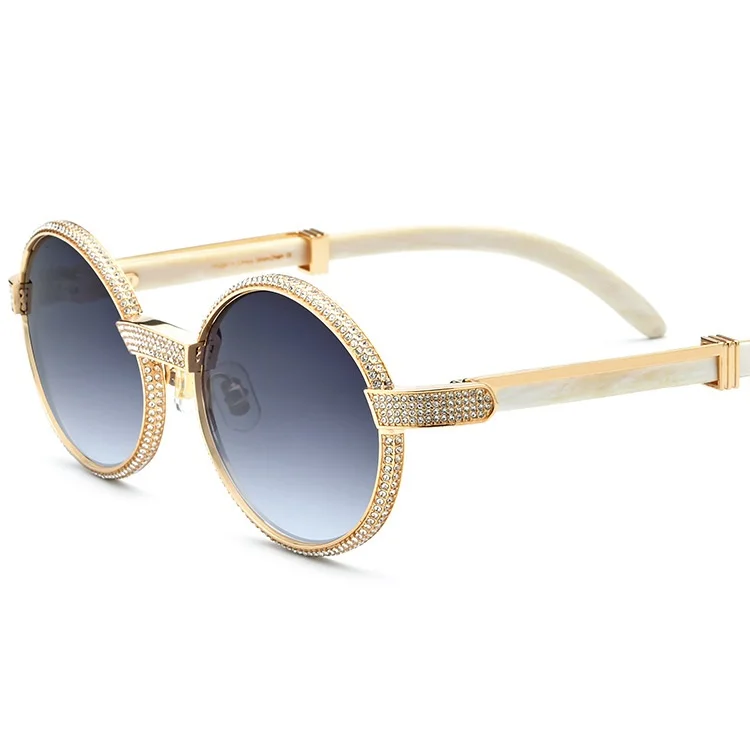 

LONSY Fashion High Quality Round Design Nature Crystal Buffalo Horn Sunglasses Women Vintage Eyeglasses Oculos Gafas Accessories