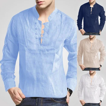 

Mens Long Sleeve Shirts Loose Fit Beach Top Button Summer Casual office Shirt 2020 Summer Clothes Dropshipping