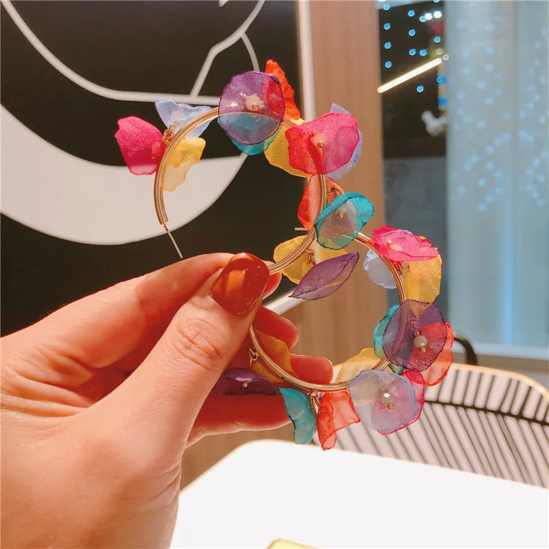 3 цвета, шифон, Petalo di Fiore Orecchini A Cerchio Per Le Donne Nuovo Boho, пляжный праздник, Dichiarazione Cerchio pendientes
