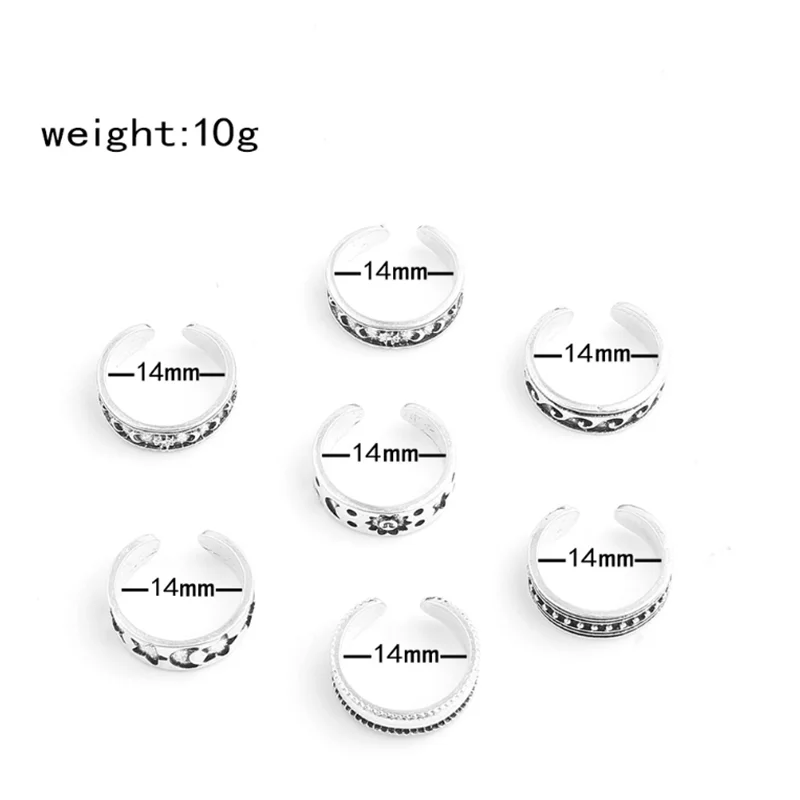 7Pcs Retro Hollow Carved Star Moon Toe Rings Kits Bohemian Adjustable Opening Finger Ring for Women Boho Beach Foot Ring Jewelry - Image 4