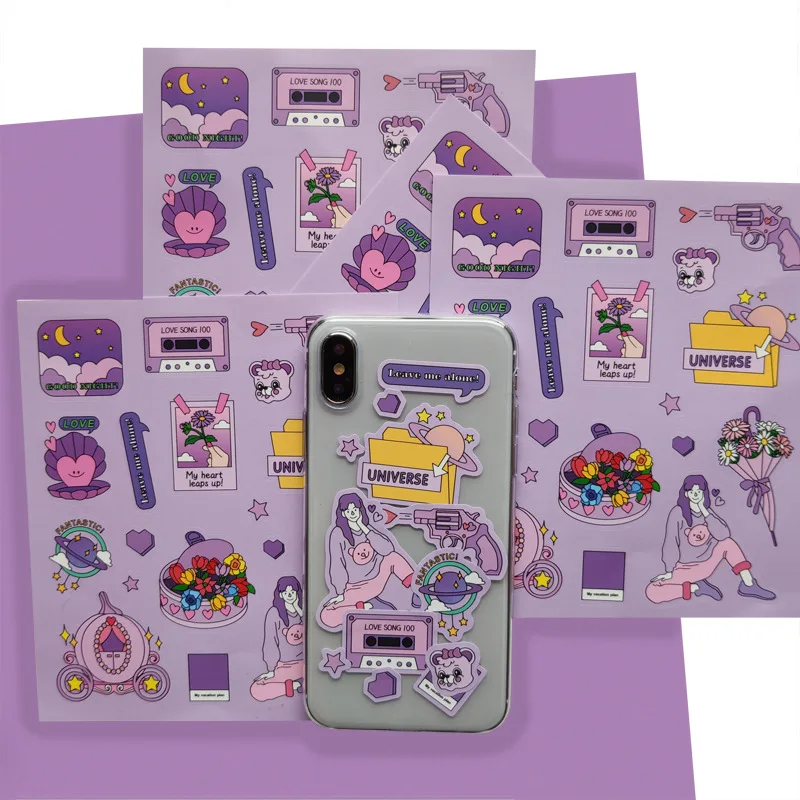 Toy Sticker Stationery Fresh-Shell Junk Journal Diy Scrapbooking Happy-Girl Purple Seal-Decoration