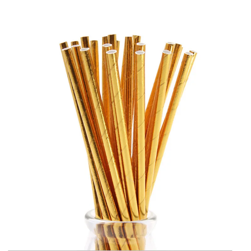 25pcs/set Foil Gold Drinking Paper Straws Birthday Party Wedding Decorative Supplies Home Supplies - Цвет: G205743