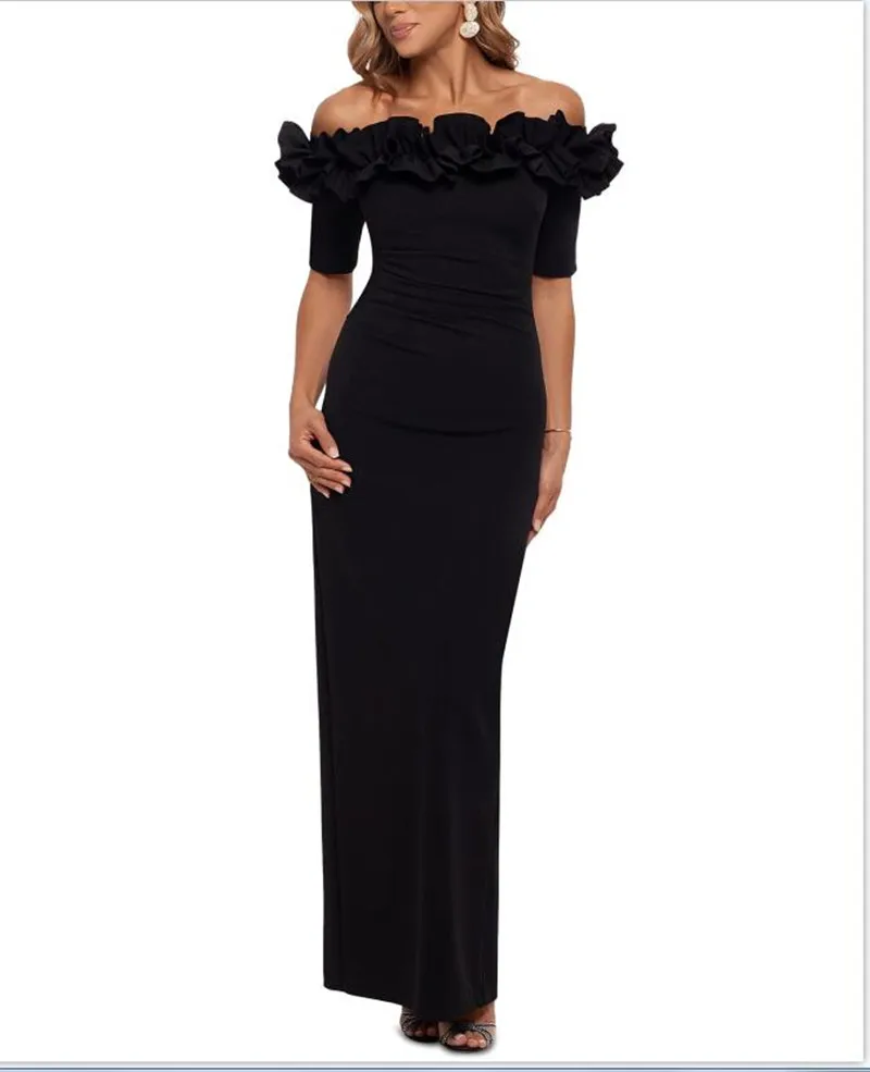 『Cheap!!!』- Black Spandex Luxury Evening Dress 2021 Women Elegant
Bateau Long Party Female Sheath Prom Dresses