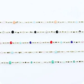 

1 Meter Handmade Gold Silver Color Wrapped Rosary Chain Stone Beads for Necklaces Bracelets Anklet Making DIY Jewelry Findings