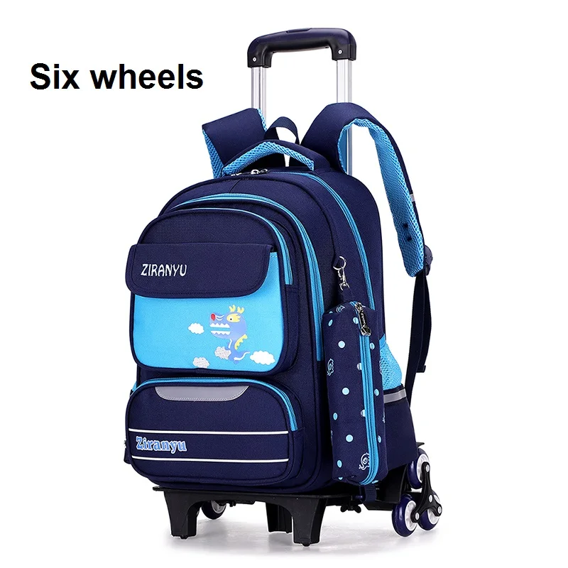 6 wheels Школьные сумки на колесиках для девочек, студенческий школьный рюкзак для мальчиков, водонепроницаемый рюкзак Mochila Escolar, легкий рюкзак на колесиках Zaino - Цвет: 6 wheels