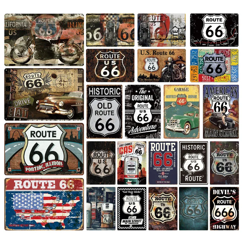 

Route 66 Vintage Metal Sign Tin Sign Plaque Garage Retro Tin Plate Wall Decor for Bar Pub Car Club Gas Station Man Cave Decor