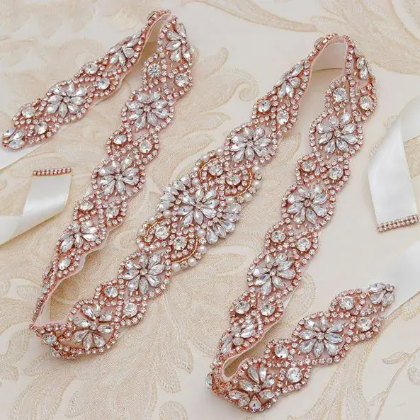 

3 Colors Crystal Pearls Bridal Belt Flower Floral Wedding Belts Sash Green Black Ivory White Ribbon Bride Party Accessories m159