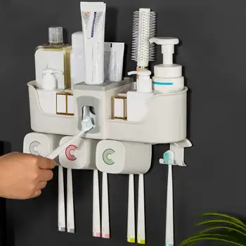 

2/3/4Cups Magnetic Plastic Toothbrush Holder Storage Rack Shelf Toothpaste Dispenser Holder