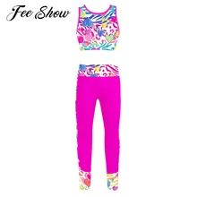 

Kids Gymnastics Clothes for Girls Yoga Set Summer Sports Dancing Outfit Sleeveless Racer Back Tanks Top with Leggings Sportswear