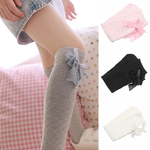 Kids Girls Cotton Stockings Tights School High Knee Bow Leg Warmer 1-7 Y