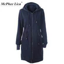 Осень Зима повседневные женские длинные толстовки Толстовка пальто на молнии Верхняя одежда куртка с капюшоном размера плюс верхняя одежда с карманом