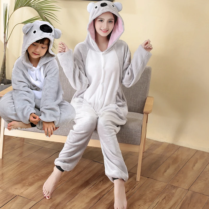 Koala Kigurumi onesies; Одинаковая одежда для всей семьи; одежда для мамы и дочки; Комбинезоны для взрослых; повседневный комбинезон для девочек