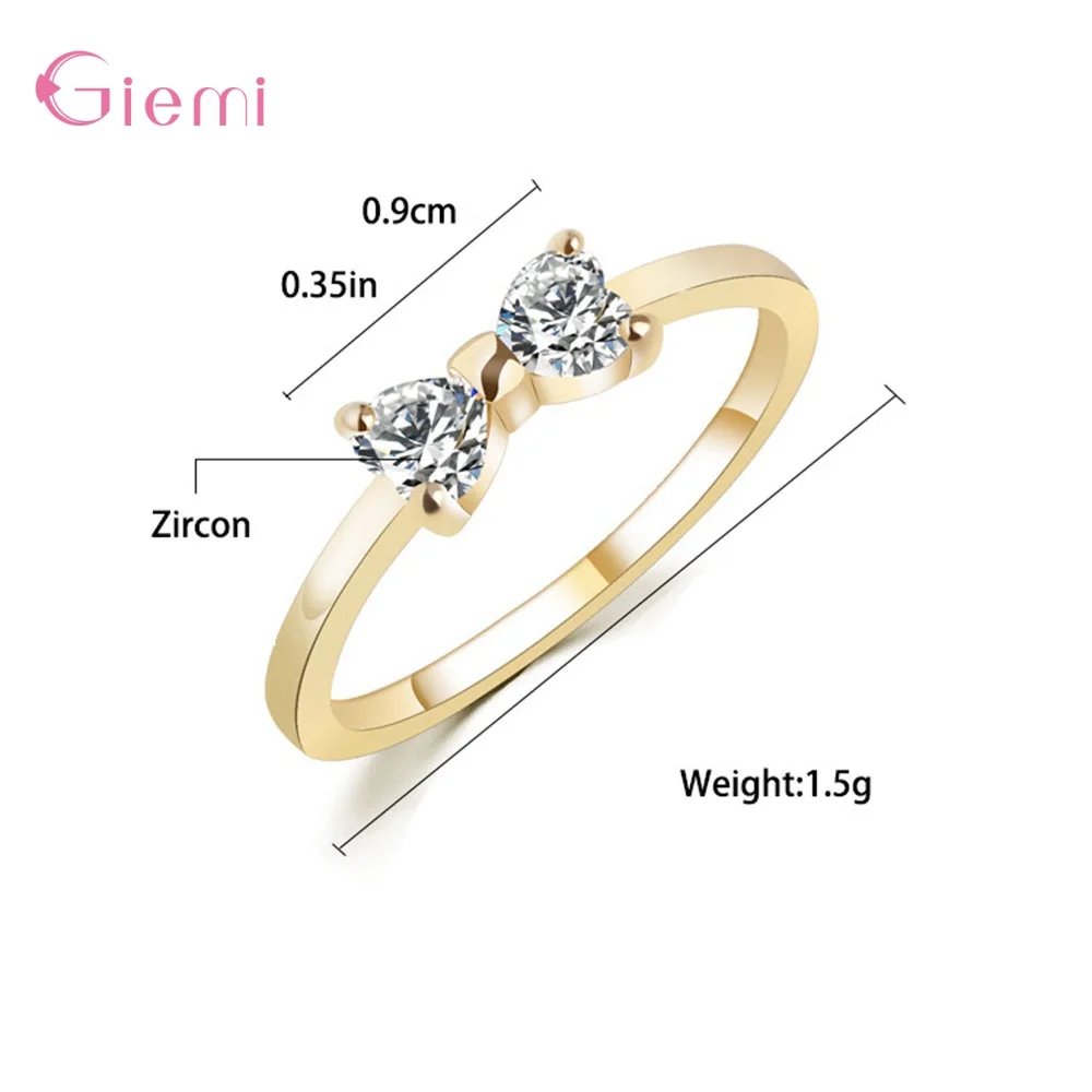 Gold Color Bow Shape Crystal Rings For Women Latest Design Genuine 925 Sterling Silver High Qualtiy Fashion Jewelry Gift | Украшения и