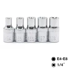 5PC 1/4 Inch Torx Star Bit Female Socket Set E4,E5, E6,E7, E8 Star Socket Set 5pcs e socket sockets 1 4 inch 6 3mm torx star bits chromium vanadium steel female socket nuts set e4 e5 e6 e7 e8 hand tools