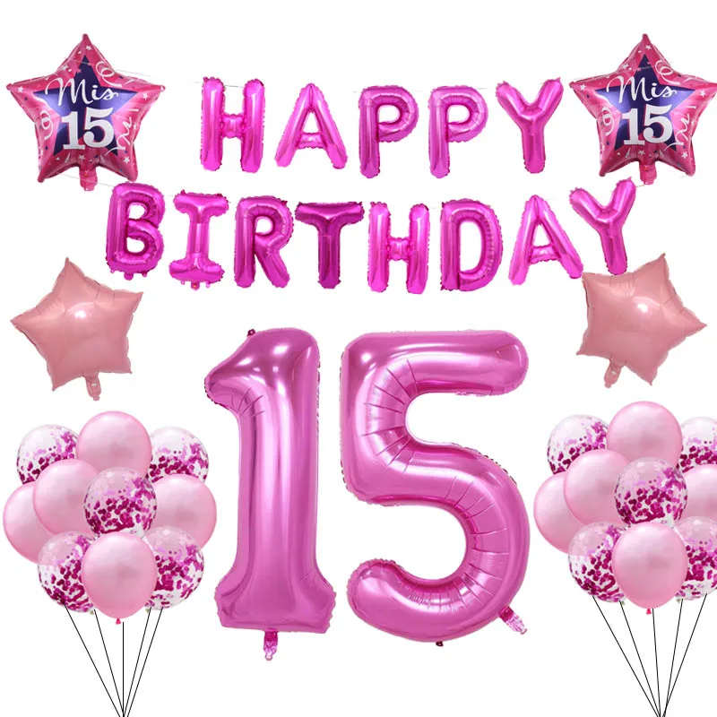Mis Quince my Fifteen 15th лет День рождения шары-цифры 15 baloon испанская девушка розовый с надписью "happy birthday" - Цвет: Флуоресцентный желтый