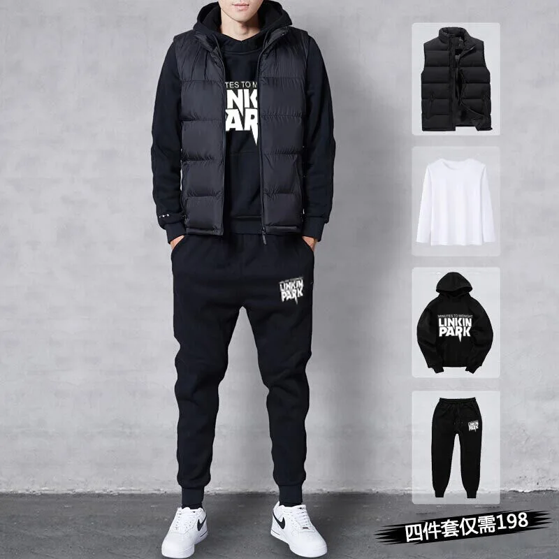 

[Extra-value Four-piece Set] Sports Set Men's Autumn Cardigan Hoodie Sports Hugh