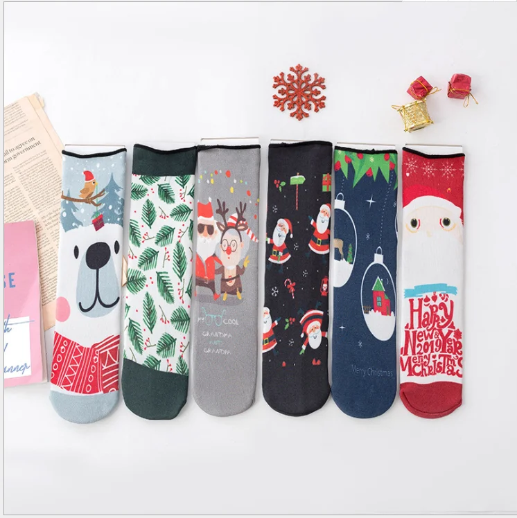 Autumn and winter new 3D printing Guochao face snow socks with Chinese style Christmas socks thickened tide socks