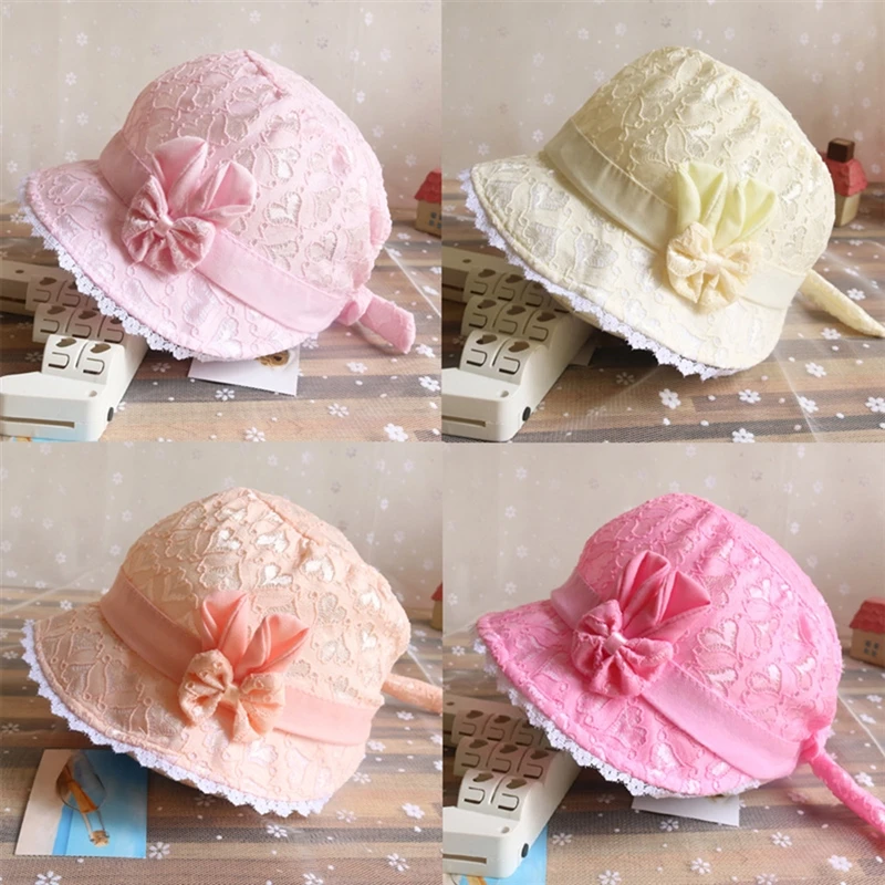 Infant Baby Toddler Kids Girls Bow Lace Hat Peach Heart Print Soft Cap Sunhat 