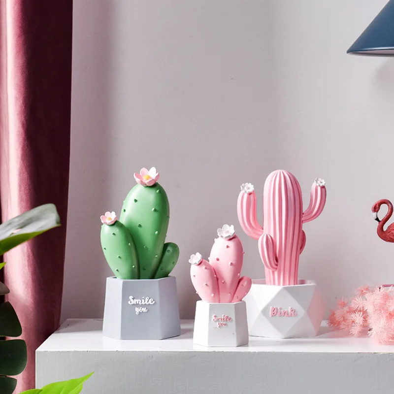 Нордическая имитация кактуса смола статуя розовая девочка Подарочная скульптура современное искусство украшения дома аксессуары стол