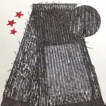 

Hot sales Tassels Sequins Style African lace Fabrics High Quality Sequined Embroidered Mesh Lace Material Wedding FFR828