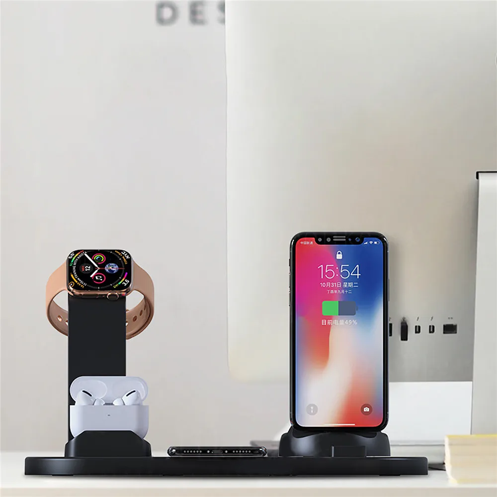 QI 10 Вт 4 в 1 быстрая зарядная станция для iphone 11 Pro 11 XS для Apple Watch 4 3 2 1 Airpods Pro 2 Беспроводная зарядная подставка держатель