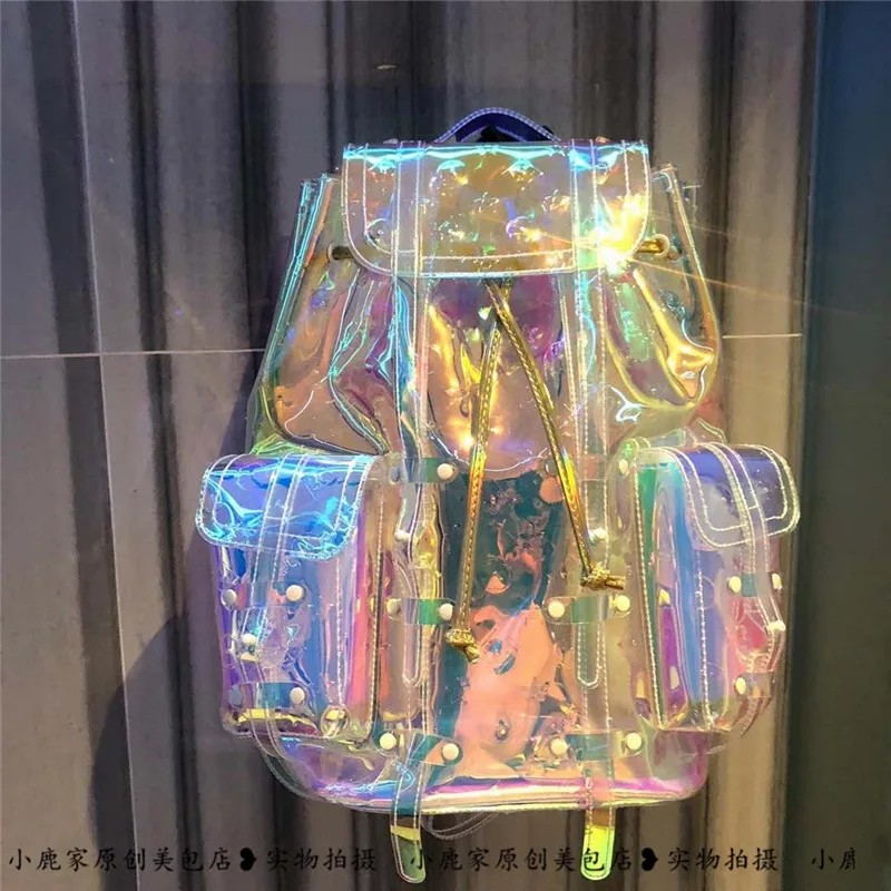 

2020 Summer Beach Rainbow Travel Backpack Transparent Luxury Symphony Laser Large Backpack