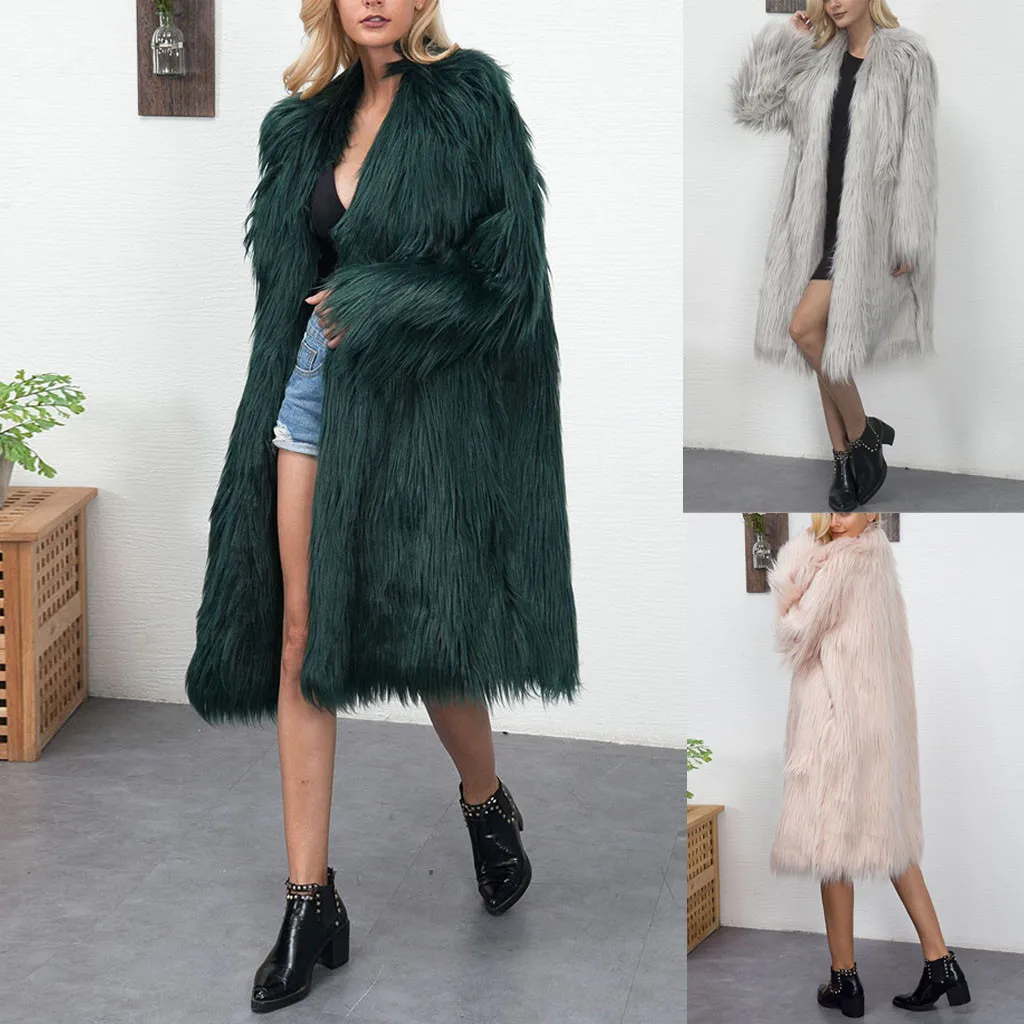 Womail, женские пальто, женская мода, зимняя, теплая, цветная, блочная, искусственный мех, длинная куртка, пальто, верхняя одежда, пальто для женщин, Abrigo, S-3XL