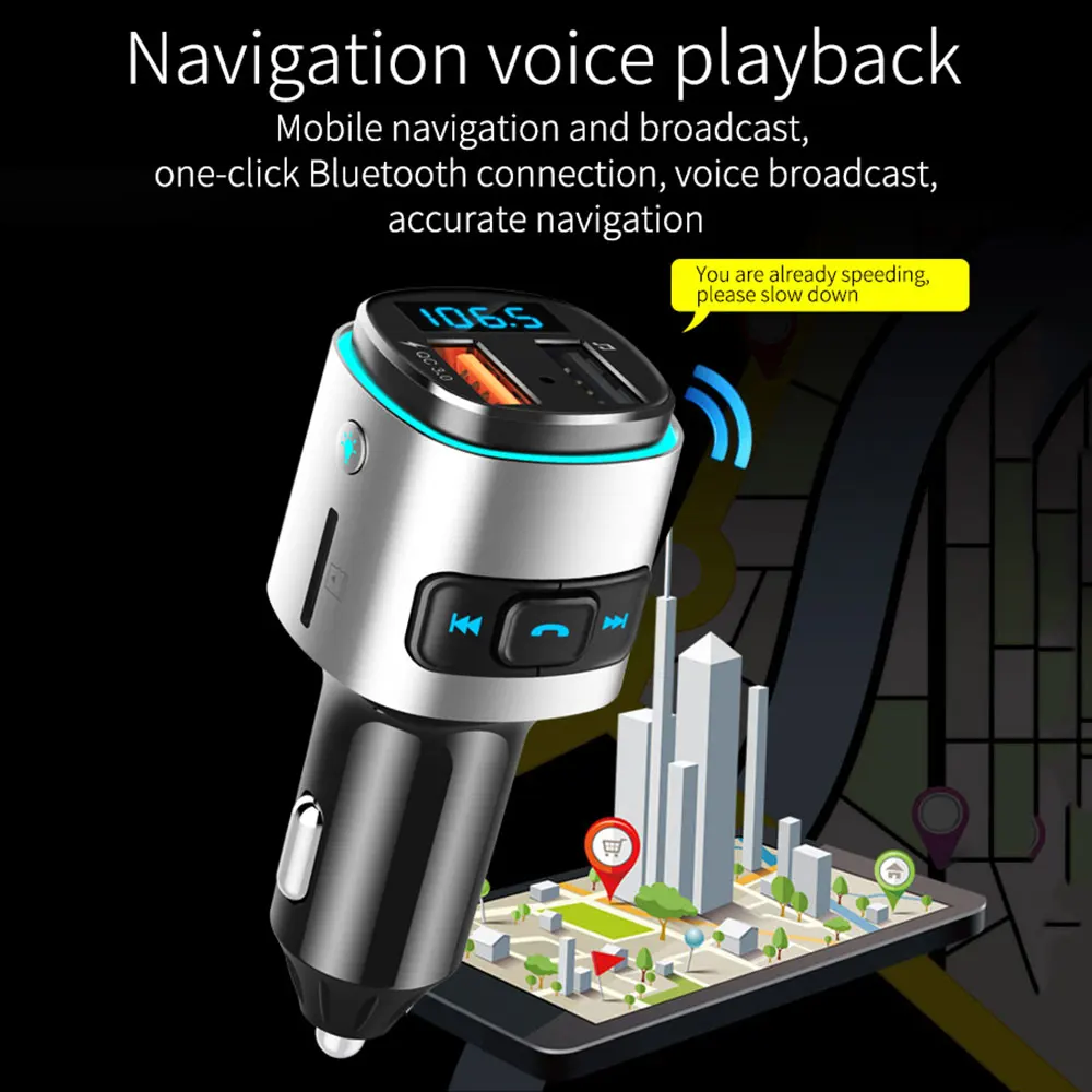 Автомобильный аудио mp3-плеер BC41, беспроводной Bluetooth fm-передатчик, автомобильный комплект громкой связи с QC3.0, быстрое двойное USB Автомобильное зарядное устройство