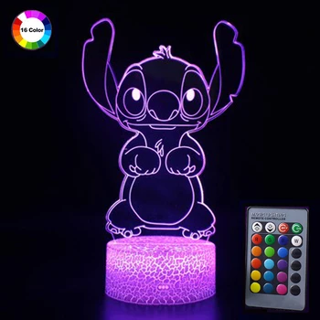 

3D Lamp Illusion Night Light Remote Control Cute Cartoon Stitch LED Night Table Lamp 16 Colors Bedroom Decor Children's Gifts