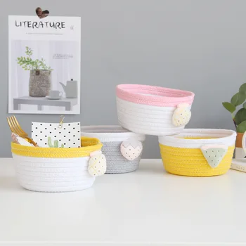 

1Pcs Cotton Linen Storage Organizer 4 Colors Fruit Pattern Nordic Style for Household Foldable Handmade Basket Multi-Function