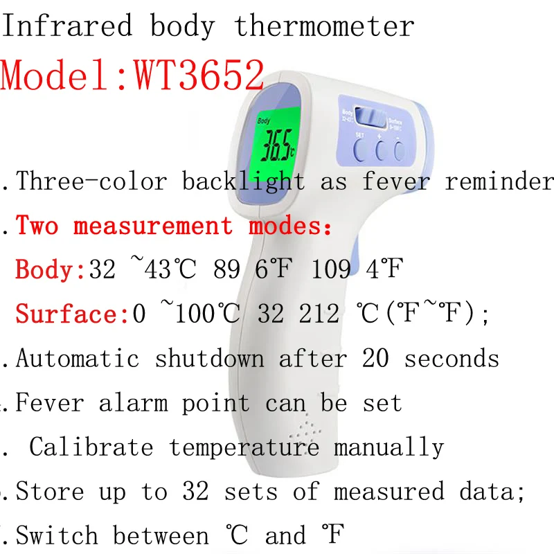 Инфракрасный термометр цифровой термометр измеритель температуры термометр Бесконтактный лазерный термометр WINTACT WT320 - Цвет: WT3652