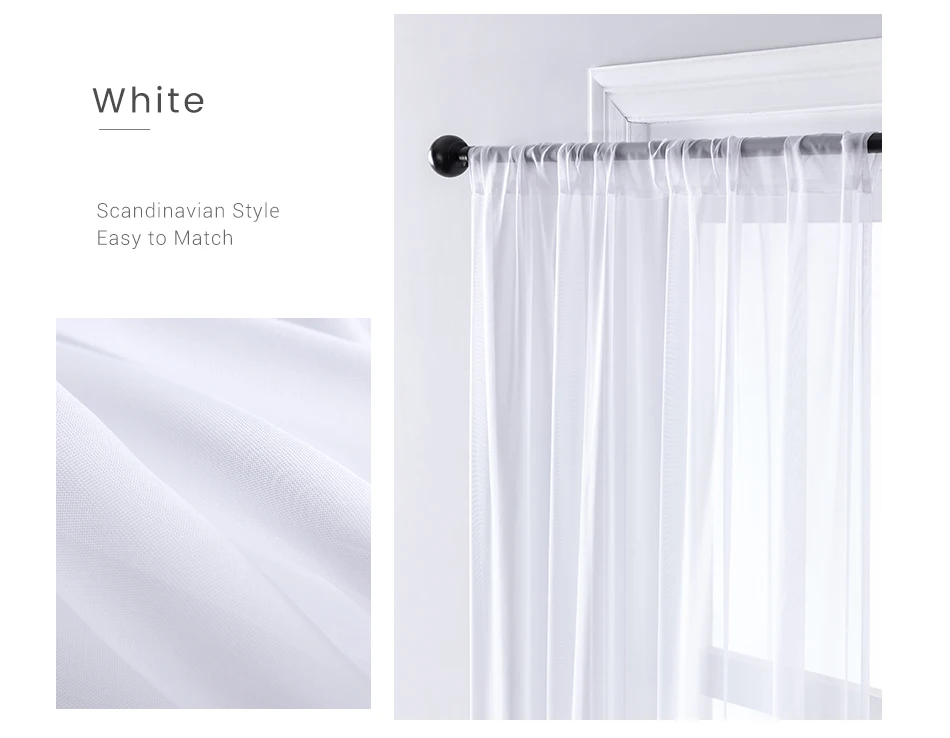 BILEEHOME Solid White Tulle Sheer Window Curtains for Living Room the Bedroom Modern Tulle Voile Organza Curtains Fabric Drapes