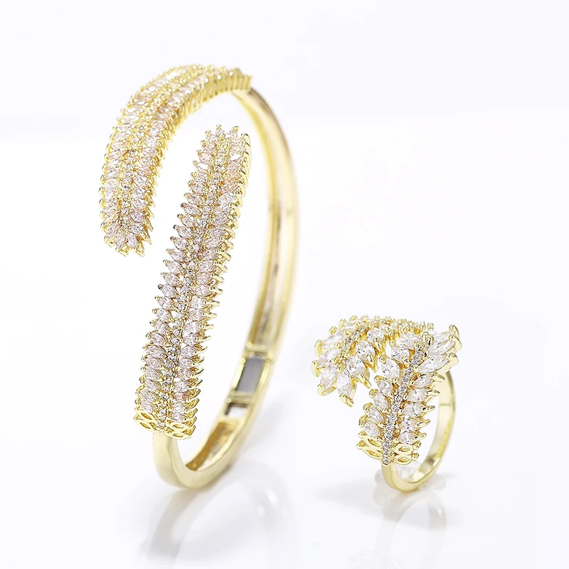 

VERY GIRL Luxury Rhodium Plating Zircon Bracelet & Rings Jewelry Set Fashion Open Cuff Bangle for Women Wedding Jewelry