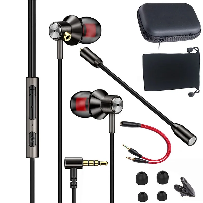 Gaming Earbuds 3 5mm Jack E Sports Headset Gamer Noise Cancelling Stereo Wired Metal Earphone with Detachable Mic for Phone PC