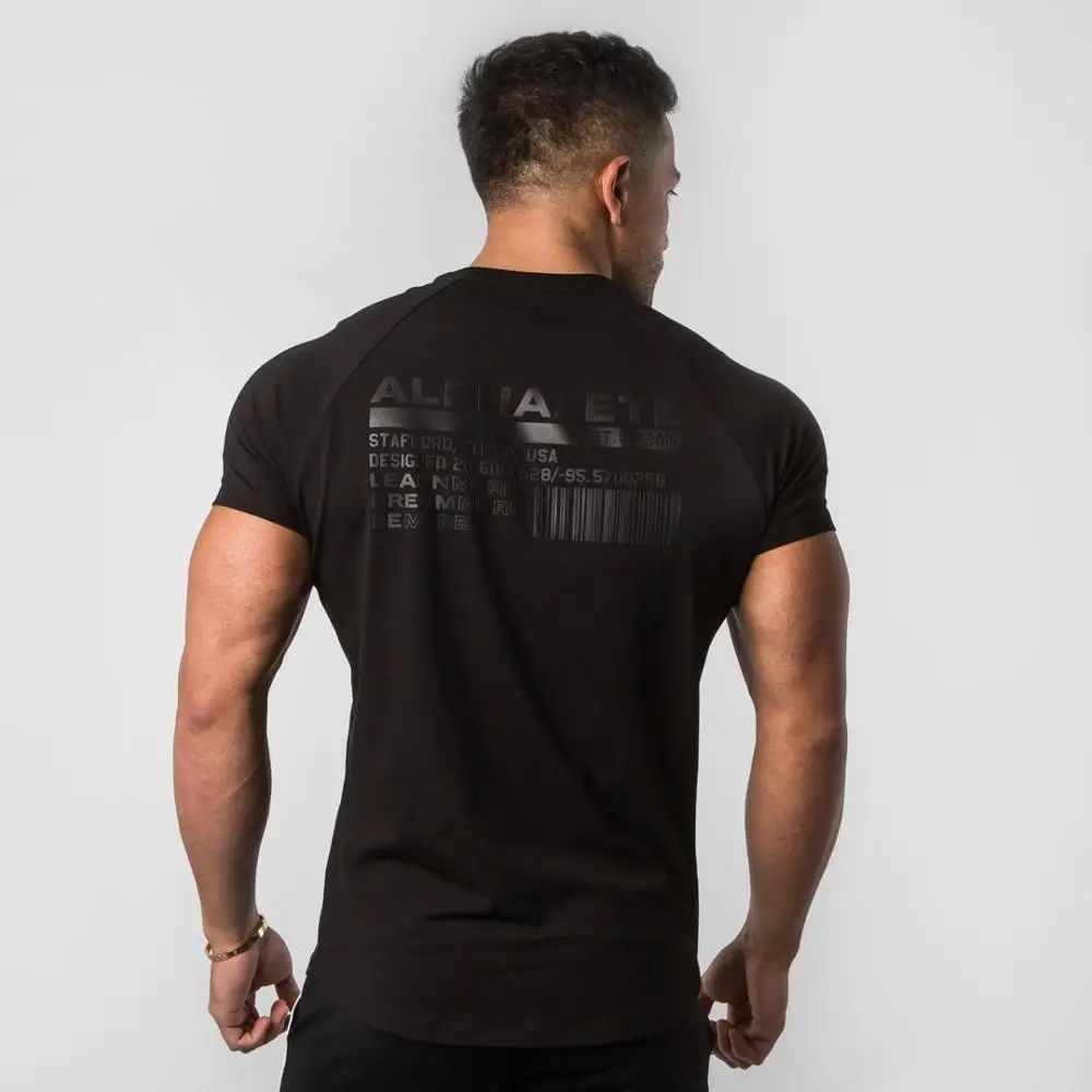 Летняя Новинка Мужская Спортивная эластичная дышащая футболка для фитнеса бодибилдинга модная мужская короткая хлопковая одежда футболки топы - Цвет: DX032 black black