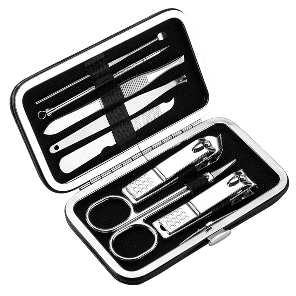 

8Pcs/Set Stainless Steel Nail Clippers Set Black Pedicure Scissor Tweezer Manicure Set Kit Nail Art Tools