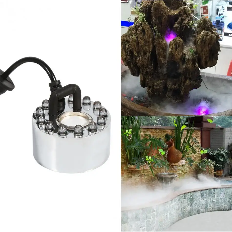 20mm 12 LED Mist Maker Fogger Fog Water Fountain Pond Atomizer Mini Air Humidifier Landscape Decoration_voghion.com