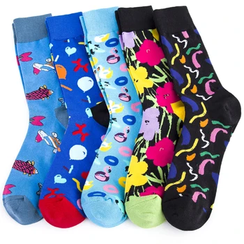 

Spring New Arrived Happy Socks Men Funny Art Flower Fish Printed Socks Streetwear Hip Hop Animals Characters Designer Adult Sox