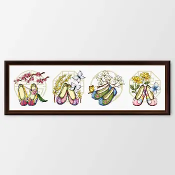 

Fishxx Printed on Canvas Counted Chinese Cross Stitch Kits set Embroidery Needlework Cute embroidered shoes