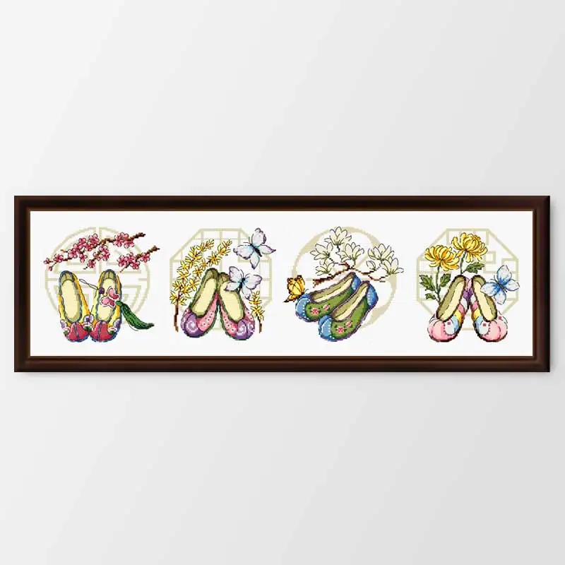 

Fishxx Printed on Canvas DMC Counted Chinese Cross Stitch Kits set Embroidery Needlework Cute embroidered shoes