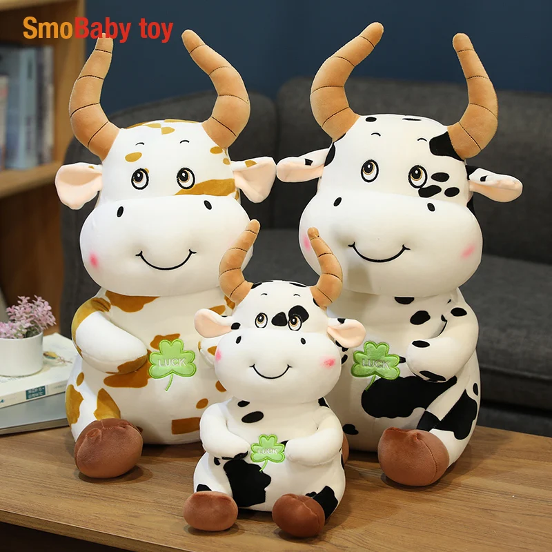 

New Year of The Bull 2021 Symbol Gift OX Year Doll Rattle Decor Kawaii Lucky Four Leaf Clover Cute Cow Plush Soft Plushies Toy