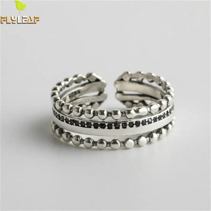 

Flyleaf Multi-layer Cubic Zirconia Bead Real 925 Sterling Silver Rings For Women High Quality Fine Jewelry Open Ring Vintage